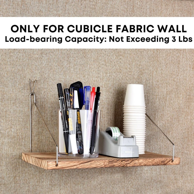 onsogi Fabric Wall Cubicle Shelf with Hooks for Work Decor, 11.8' Wooden Cubicle Organizer Storage Shelf with Hangers Cubicle Accessories for Women Men Desk, 2 Pack - Image 4